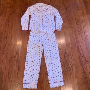 Women's White and Red Printed Pajama Set